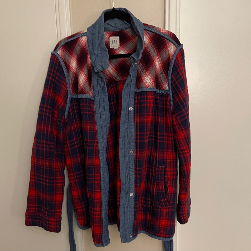 GAP Plaid and chambray belted jacket - Picture 5 of 8